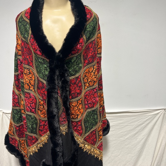 Pashmina shawl stole scarf for women | Wedding shawl | Bridal shawl |with fur - Picture 1 of 11